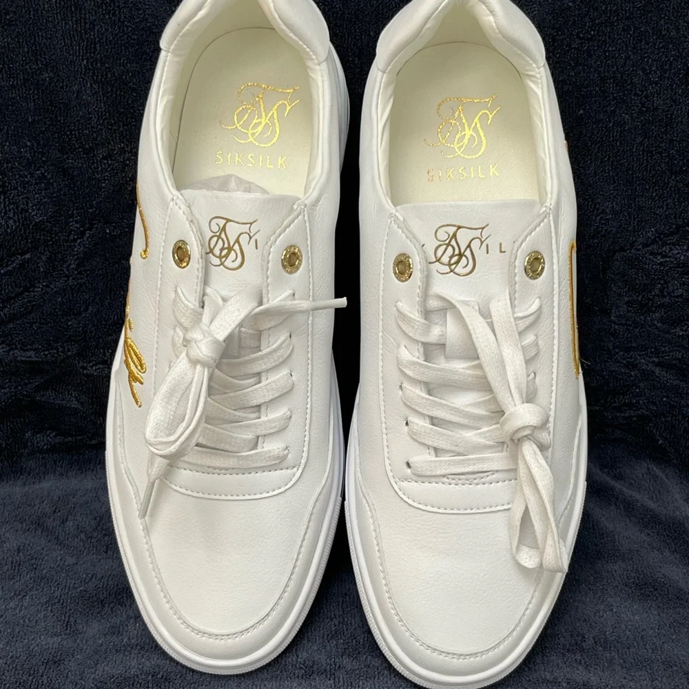 Siksilk NWOT White Leather Sneakers  W/ Gold Accents Mens Size 9 - Picture 2 of 10